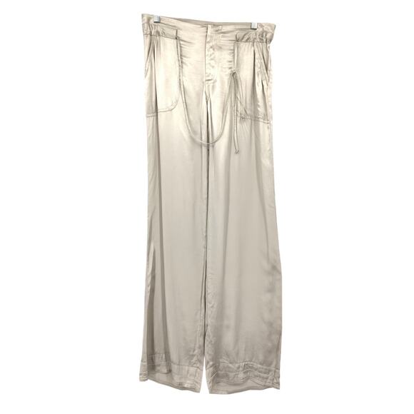 Zara Basic Straight Leg Satin Pants Womens Size Small Cream Gray *READ FLAW - Picture 1 of 7